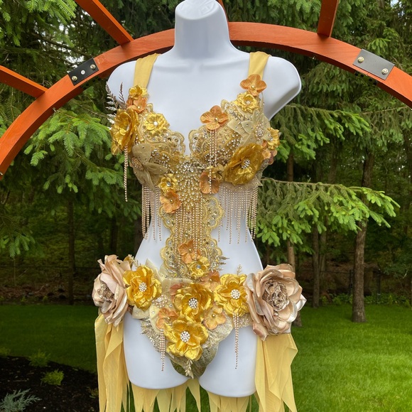 Dripping in Gold Golden Diamond Spring Fairy Goddess Monokini Dress Costume - Picture 2 of 7